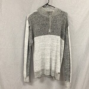 J.B. Holt Mens Large Grey Black Colorblock Quarter Zip Marled Knit Sweater